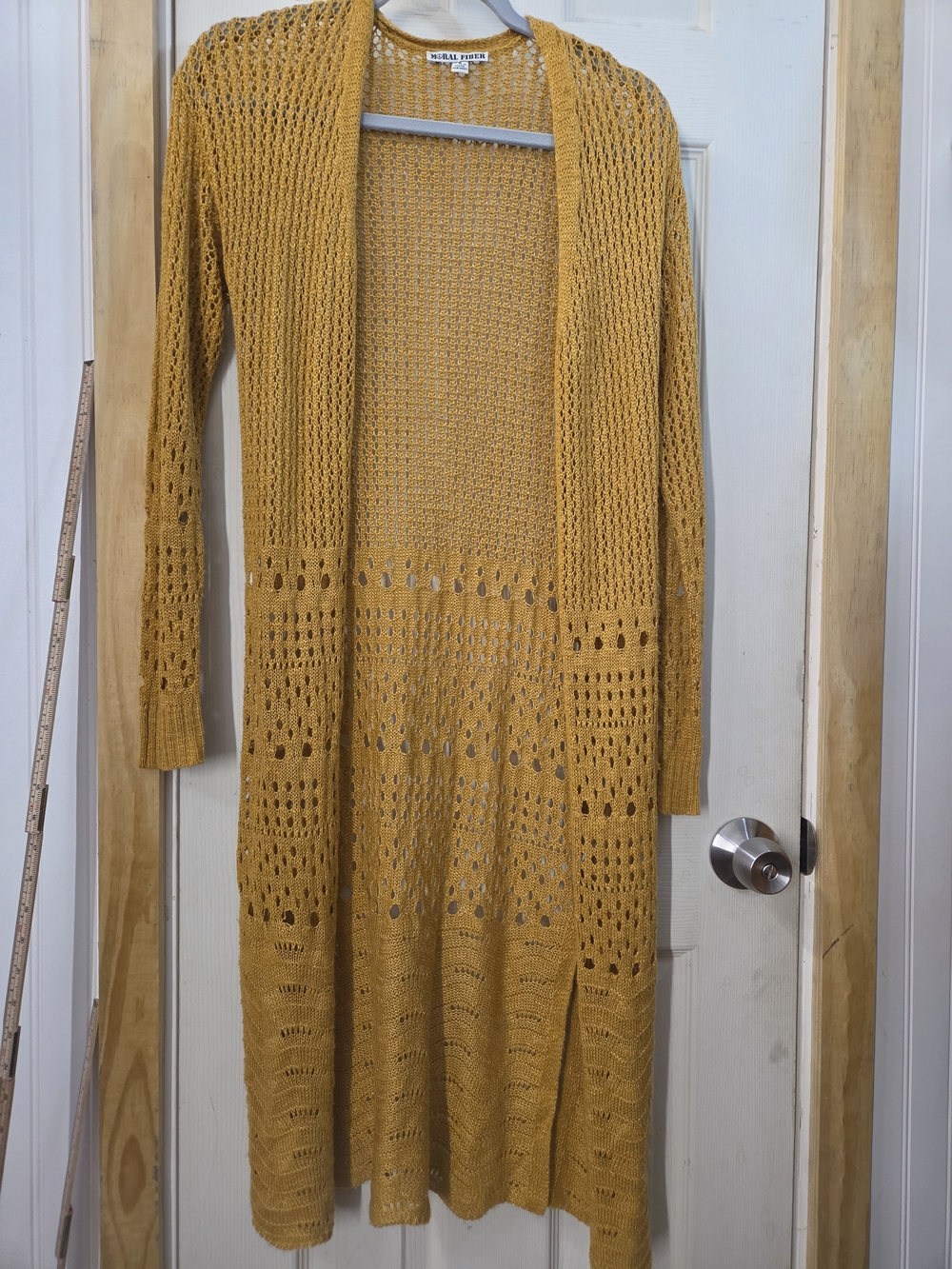 Duster Crochet Moral Fiber Mustard Open Knit Long Cardigan  #0317